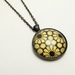 Black & Gold Japanese Washi Paper, Glass Cabochon Necklace- 30mm
