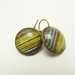 Stripey Green & Gold Washi Paper Glass Cabochon Earrings- 18mm 