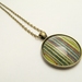 Japanese Glass Cabochon, Washi Paper Necklace-Green & Gold Stripe- 30mm 