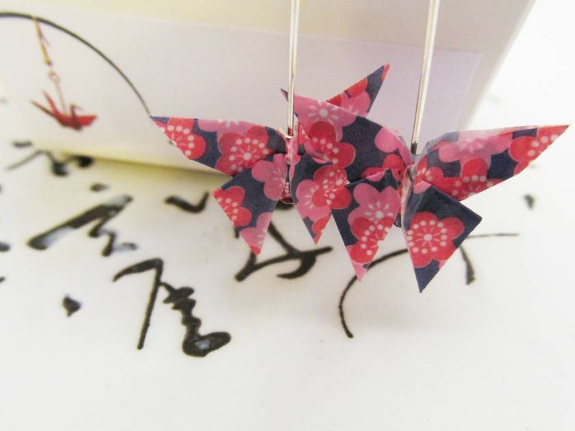 Japanese inspired Jewellery. Handcrafted Purple Origami Butterfly Earrings