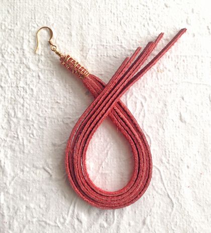 Long leather tassel earring in red