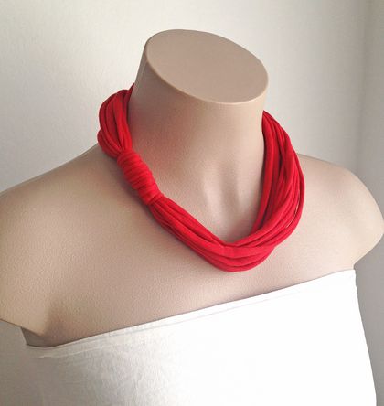 Repurposed circle scarf in bright red