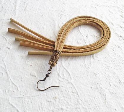 Long leather tassel earring in two yellows