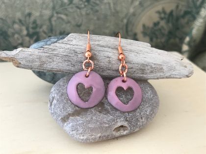 Copper & Enamel Heart Cutout Earrings [#258]