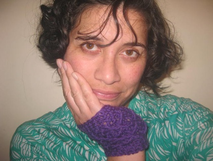 Luscious Lavender Australian Wool Latticed Fingerless Mitts with Chunky Bright Yellow Buttons -100% WOOL