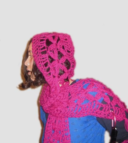 CLEARANCE Magenta Hooded Scarf in Lovely Light NZ Wool and Mohair Blend Wool 