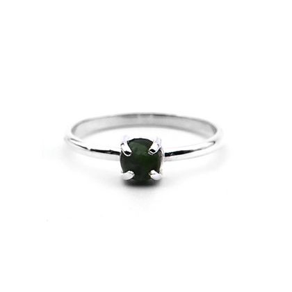 Baby Pounamu Ring in Sterling Silver 5mm Round Cab Stone Claw Setting