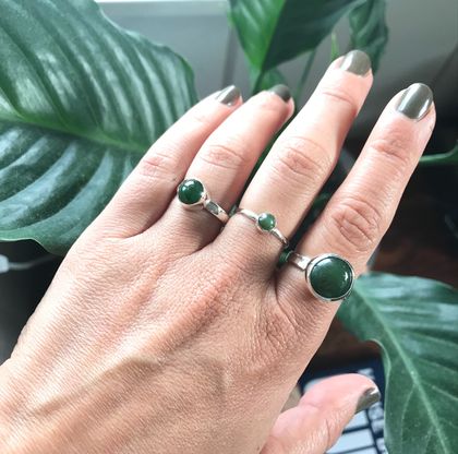 Baby Pounamu Ring in Sterling Silver 5mm Round Cab Bezel Setting