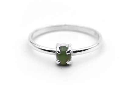Baby Pounamu Ring in Sterling Silver 5x4mm Oval Cab Claw Setting