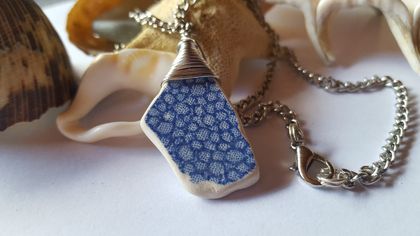 Blue and White found pottery necklace