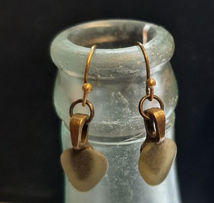 Tiny green heart beachglass earrings