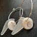 White beachglass and shell hoop earrings