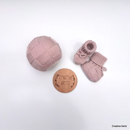 Light Dusky Pink Basketweave Hat & Bootie Set (100% Merino) - 0-3 Months