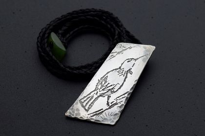 Handcrafted sterling silver Tūī necklace