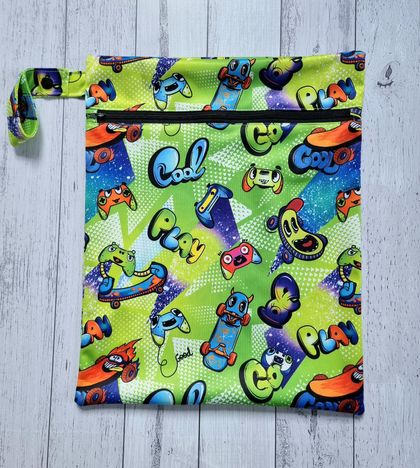 Cool Kid Skateboard Gaming themed Wet bag / Swim Bag