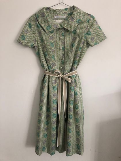 Lilac and Teal - Vintage Inspired - Floral - Dress - Shirt Waisted - Handmade in New Zealand