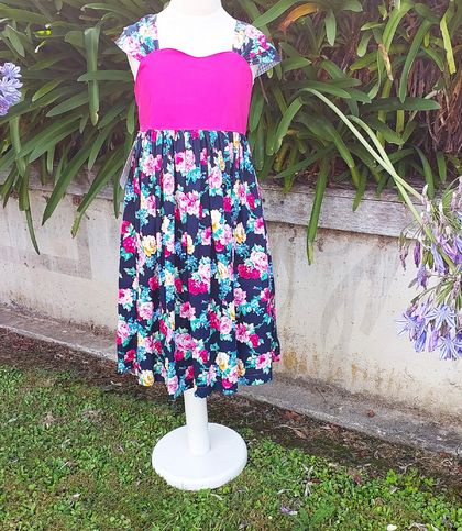 Lovely bright floral cotton dress with ties and full skirt - Available in size 8