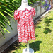 Pretty little retro style dress with peter pan collar, red/pink roses print on white background. 100 % cotton. Age/Size 1 & 2