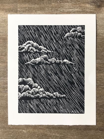 Rain. Lino print.