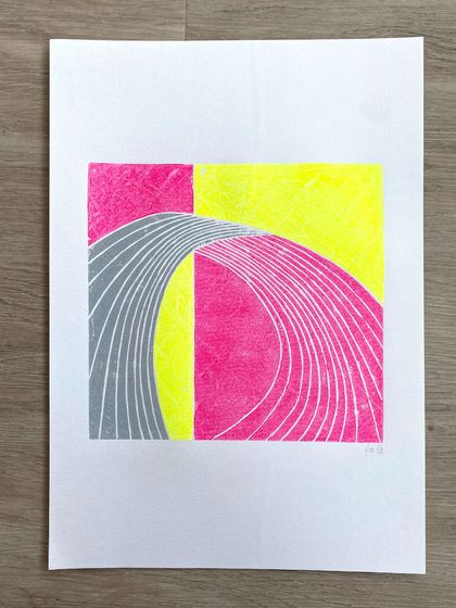 Cutting shapes (2). Lino print.
