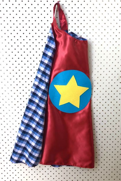 Kids Superhero Cape - Red with Check print