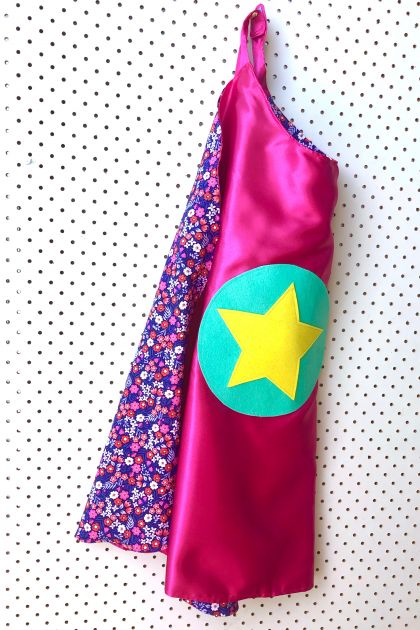 Kids Superhero Cape - pink with flowers