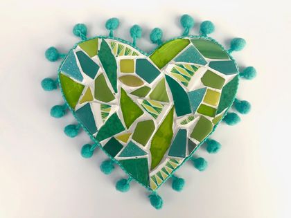 Heart Mosaic Art -  Green and Teal