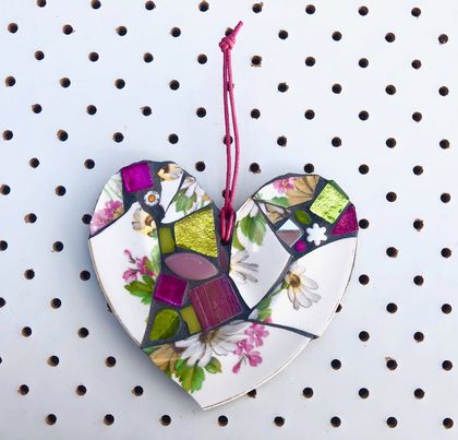 Heart Mosaic Decoration -  Pink and green