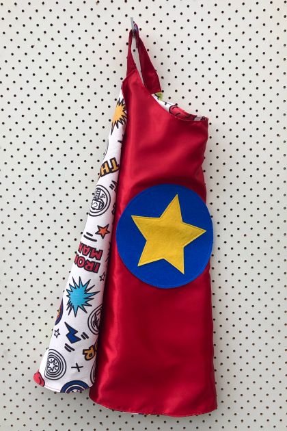 Kids Superhero Cape - Red with superheroes comic style!