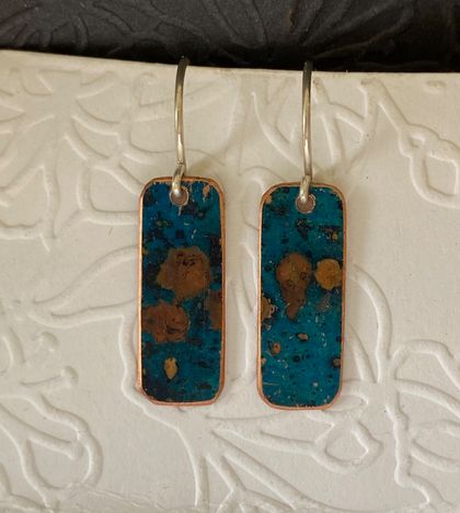 Blue patina copper earrings 