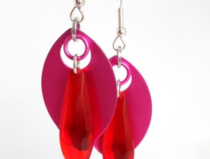 Pink Earrings Chainmaille Scales