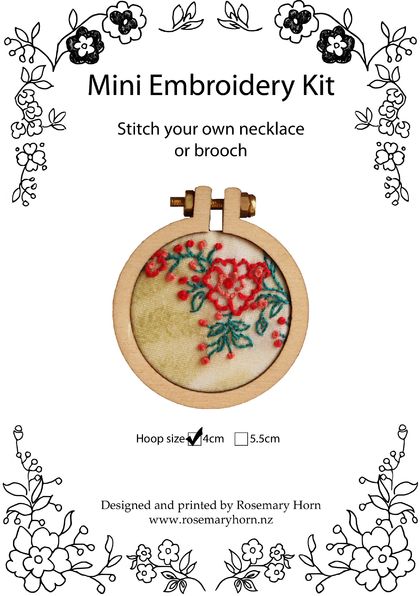 Mini hoop embroidery kit 4cm in birds or flowers