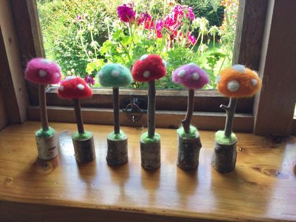 4 wool needle felted toadstools - decor fun -Handmade on my rural NZ homestead 