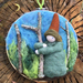  Wool needle felted gnome hugging a tree - New Zealand wool - Hand sewn cotton face