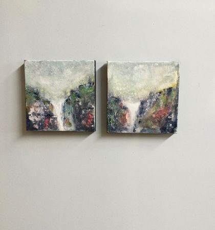 Two Fridge magnets Abstract landscape original painting on canvas  - New Zealand artist - Marie Pickering