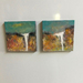 Two Fridge magnets Abstract landscape original painting on canvas  - New Zealand artist - Marie Pickering