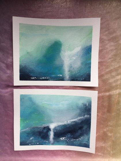 Two Abstract landscape original paintings on paper - New Zealand artist - Marie Pickering