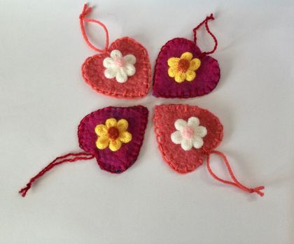 4 sweet little wool felted hearts - perfect for gifts,to hang on your wall or door -ornament 