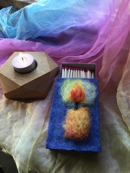 One Wool needle-felted matchbox cover - Candle designs- Perfect Autumn /Winter