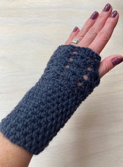 Fabulous Steel Blue Pure Wool Wristwarmers/Fingerless Gloves 