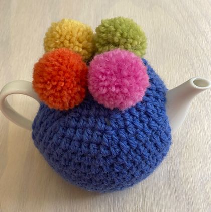 FREE Teapot with this Gorgeous Tea Cosy -  Blue with Pom Poms 