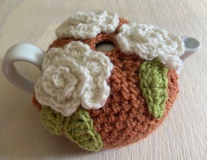 FREE Teapot with this Gorgeous Tea Cosy -  Coral/orange with white roses 