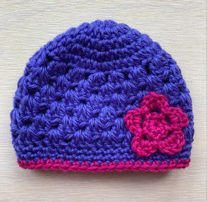 Indigo and Cerise Pink Pure Wool Baby Hat
