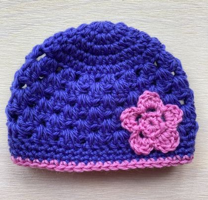 Indigo and Mid Pink Pure Wool Baby Hat