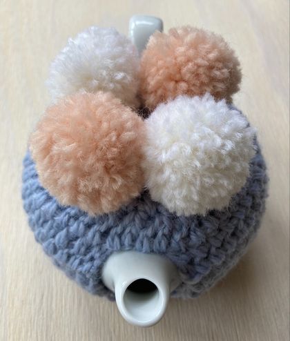 Gorgeous Tea Cosy with FREE Teapot - Light Blue with Poms