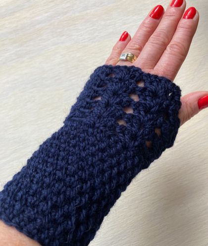 Fabulous Dark Navy Blue Pure Wool Wristwarmers/Fingerless Gloves 