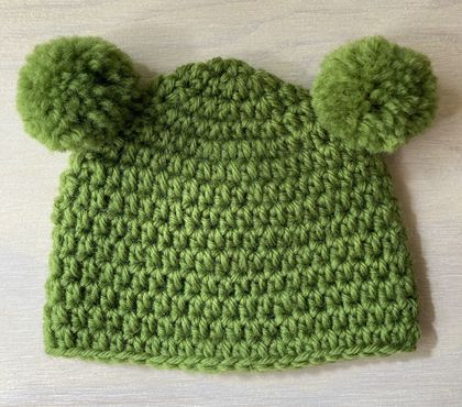 Pure Wool Baby Hat with Pom Pom Ears -   Green