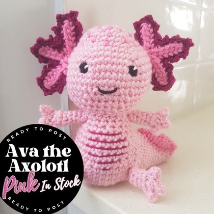 Hand Crocheted Ava the Axolotl - 1 pink in stock