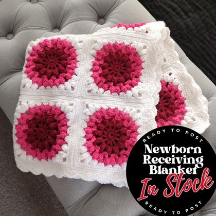Hand Crocheted Newborn Receiving Blanket - 1 in Stock