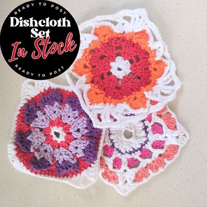 Hand Crocheted Set of Cotton Dishcloths - 1 set in stock.